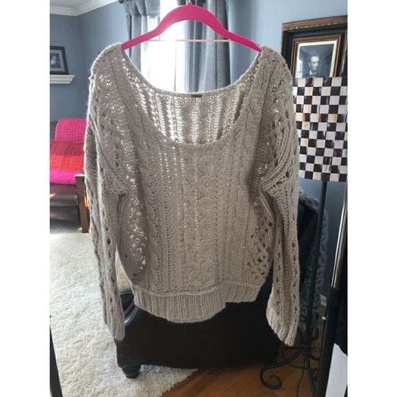 Free People Chunky Knit Scoop Neck Taupe Sweater - Picture 2 of 3